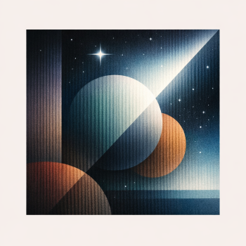 Abstrakte Weltraumszene mit Mond, Sternen und Lichtstrahlen im Stil von Star Wars.